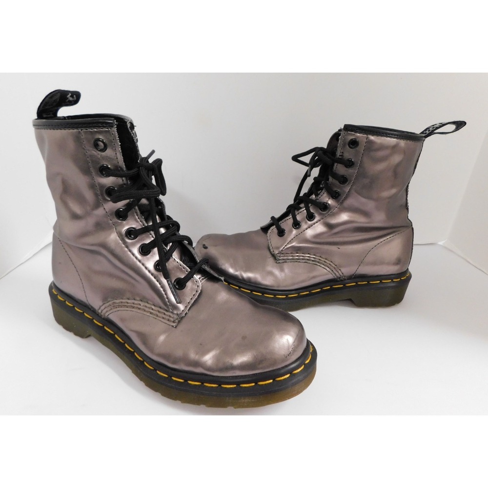 Dr Martens Platinum Metallic Boots Air Wair Women's Size US 7 #13499‎ Distressed